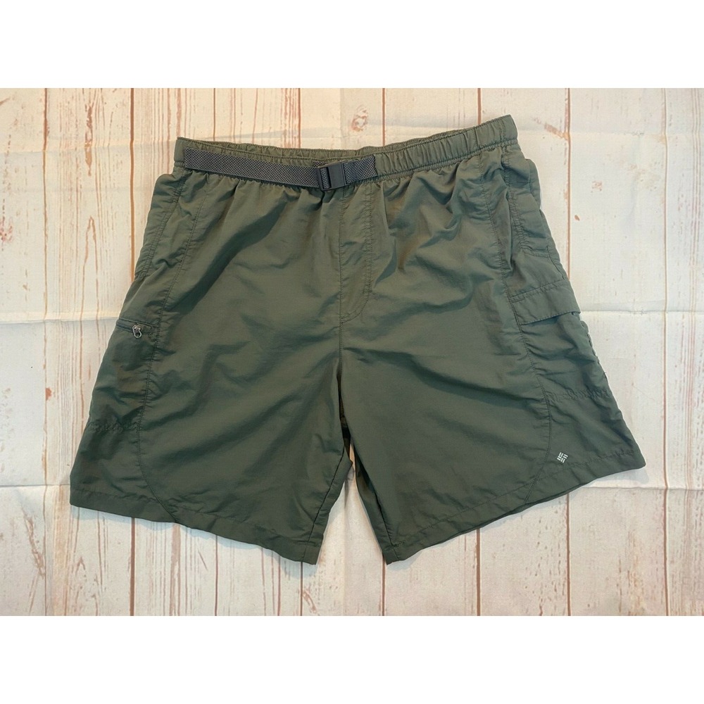 Columbia 36/38 Mens Olive PFG Belted Pockets Flat Front Fishing Cargo Shorts XL